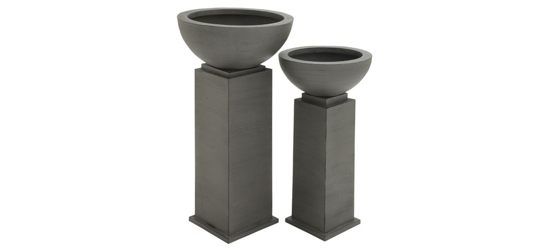 Ivy Collection Gray Metal Planter Set of 2