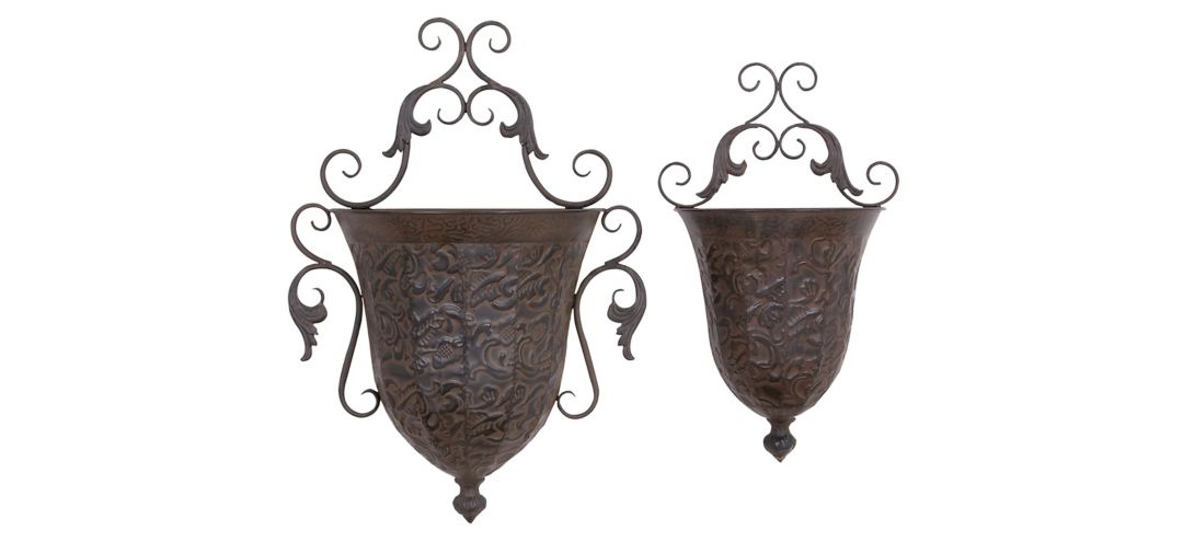 Ivy Collection Brown Metal Planter Set of 2