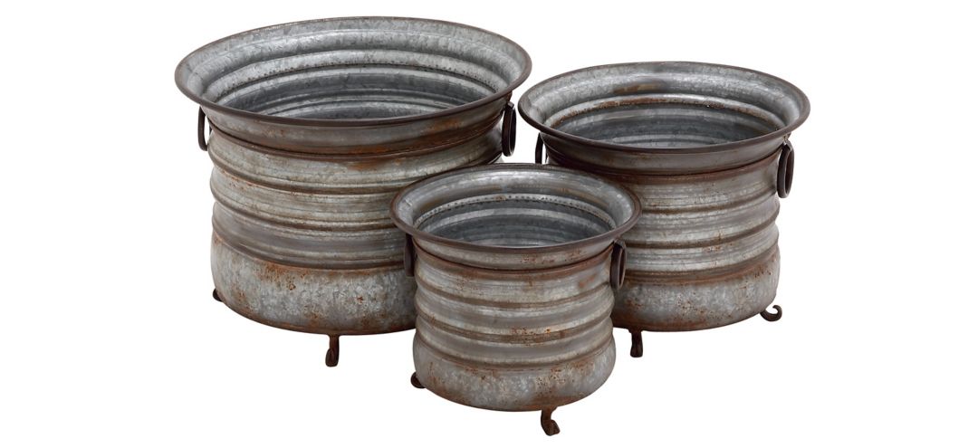Ivy Collection Gray Metal Planter Set of 3