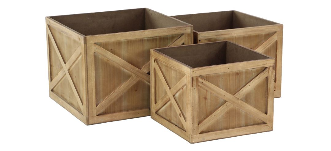 Ivy Collection Brown Wood Planter Set of 3
