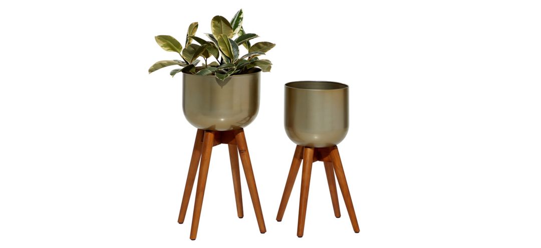 Ivy Collection Gold Wood Planter Set of 2