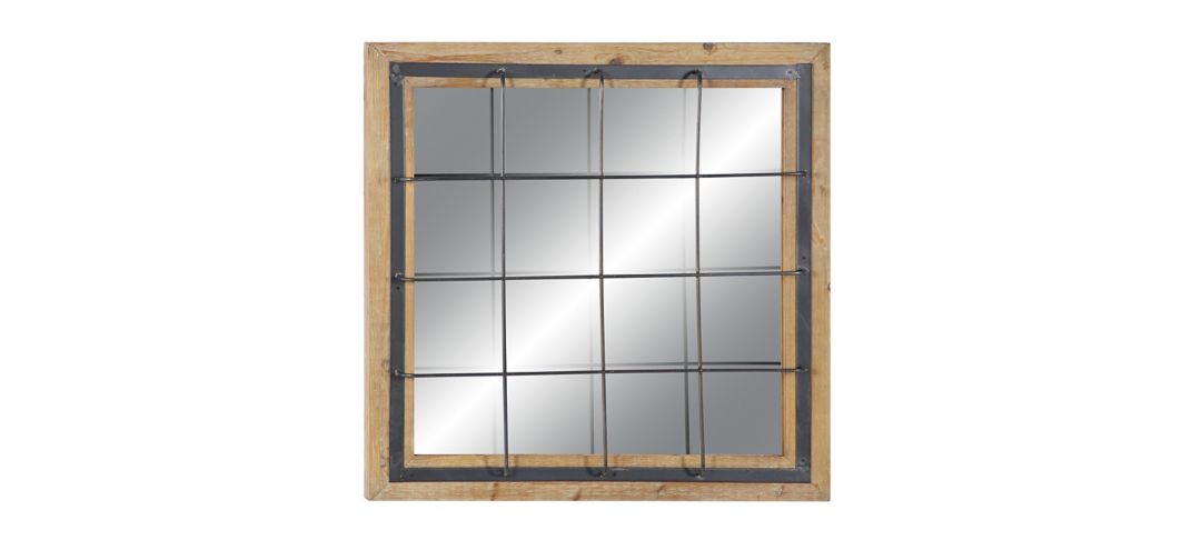 Ivy Collection Brown Wood Industrial Wall Mirror