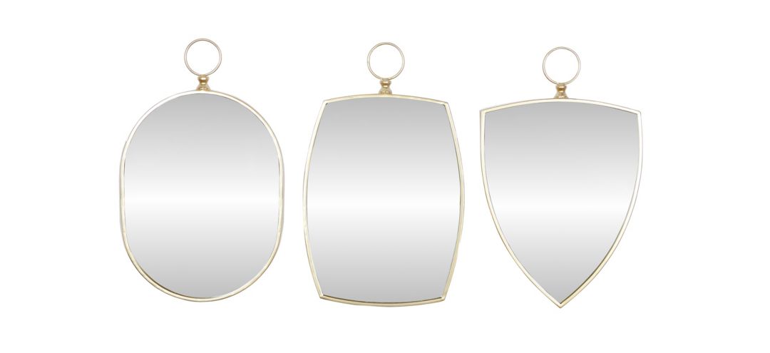 Ivy Collection Set of 3 Gold Wood Wall Mirrors