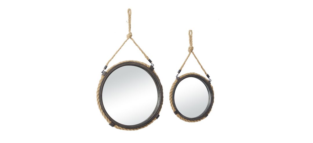 Ivy Collection Set of 2 Brown Metal Wall Mirrors