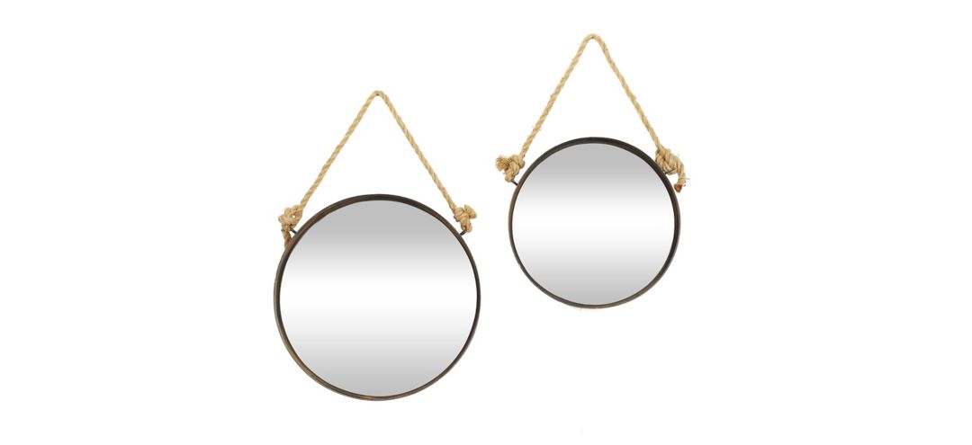 Ivy Collection Set of 2 Brown Metal Wall Mirrors