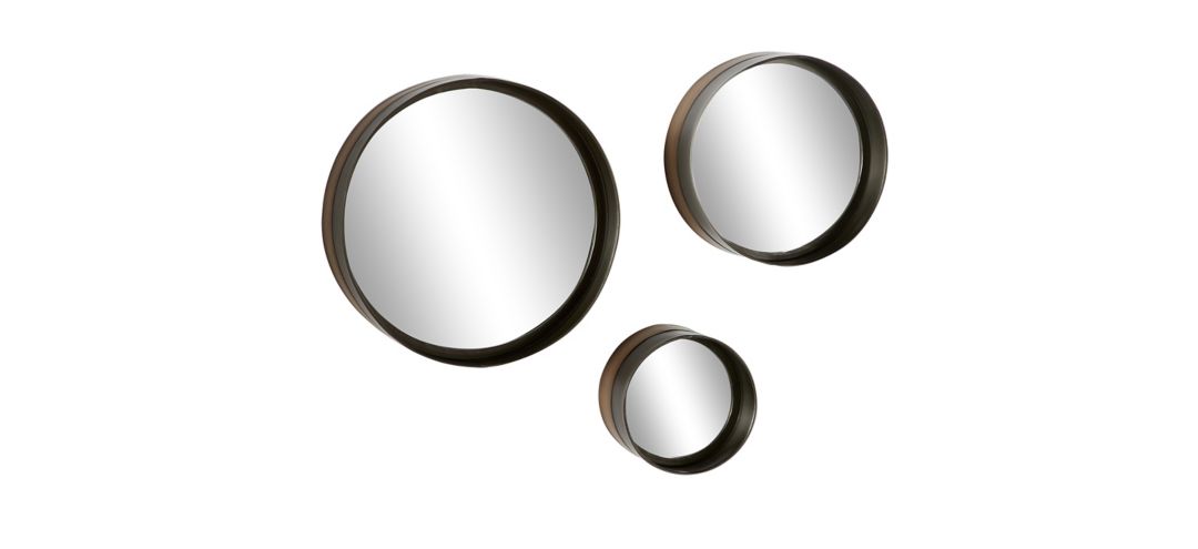 Ivy Collection Set of 3 Black Metal Wall Mirrors