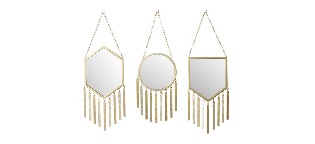 Ivy Collection Set of 3 Gold Metal Wall Mirrors