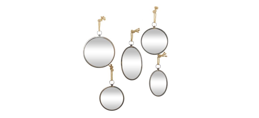 Ivy Collection Set of 5 Grey Metal Wall Mirrors