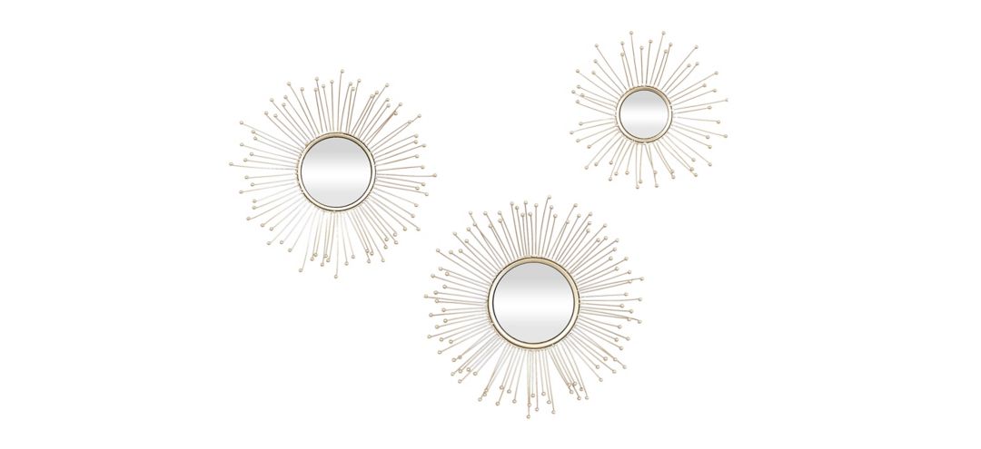 Ivy Collection Set of 3 Gold Metal Wall Mirrors