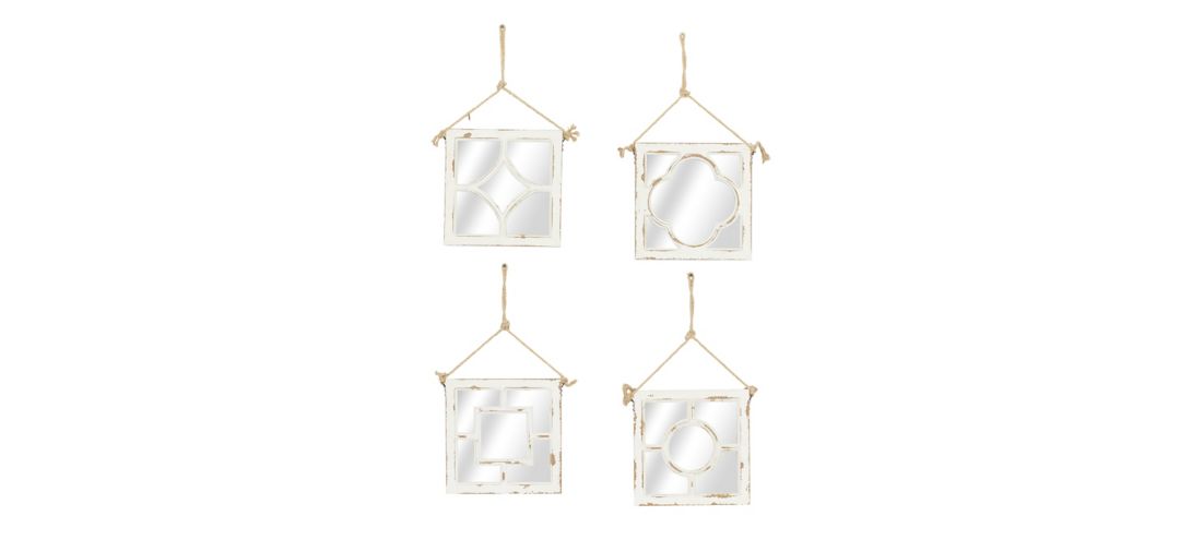 Ivy Collection Set of 4 White Wood Wall Mirrors