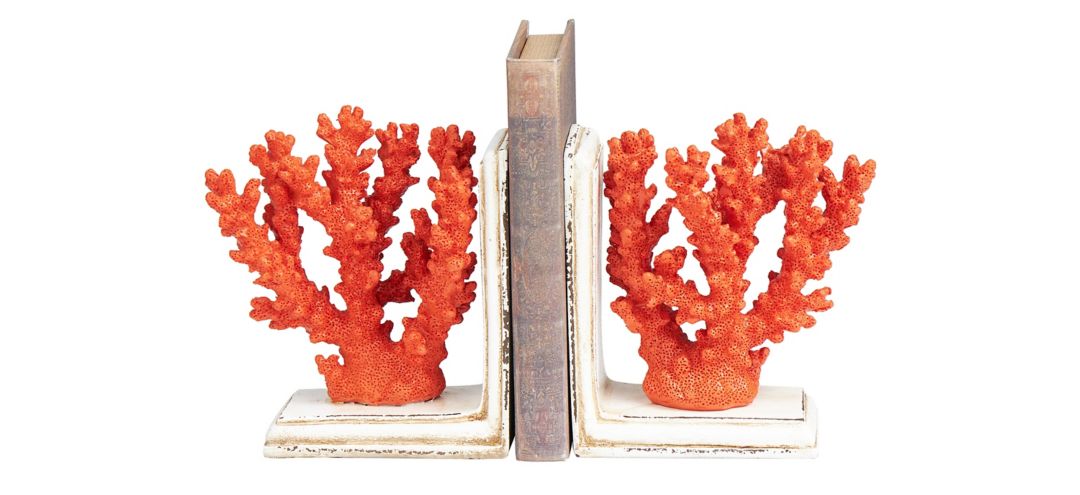 Ivy Collection Polystone Textured Coral Bookends Set