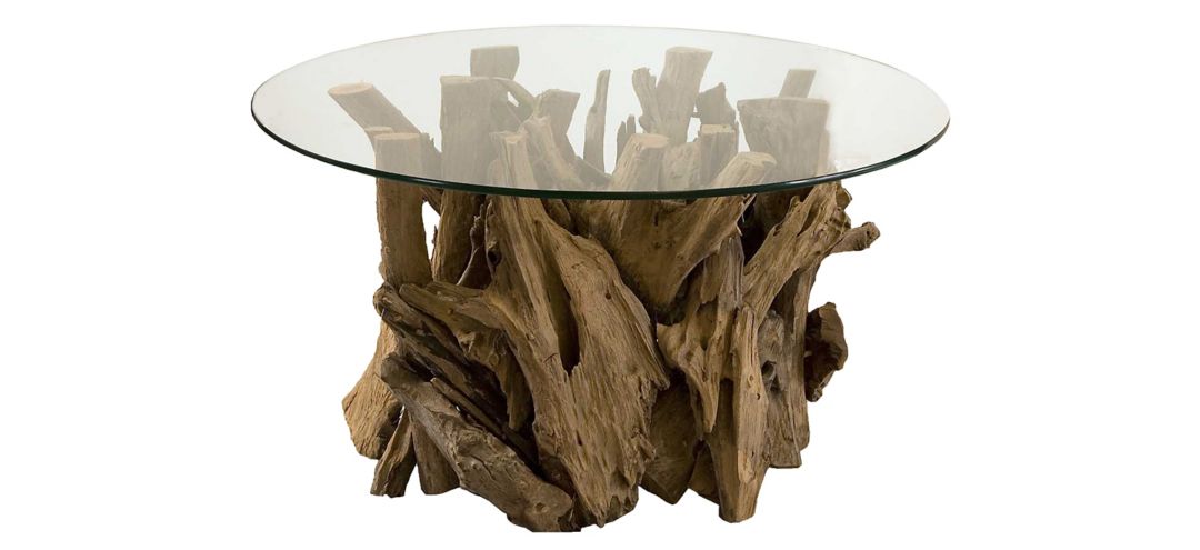 Driftwood Round Glass Cocktail Table
