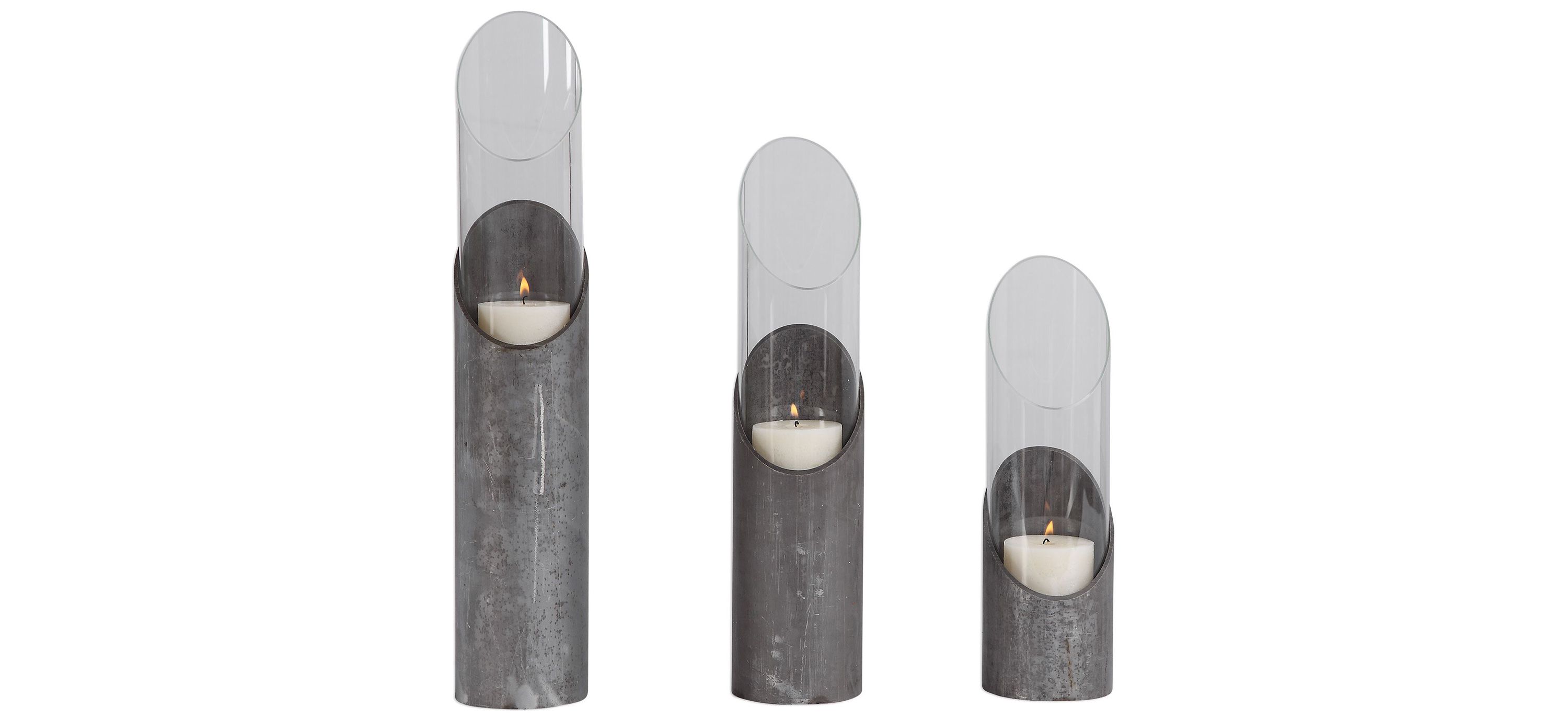 Karter Iron & Glass Candleholders: Set of 3