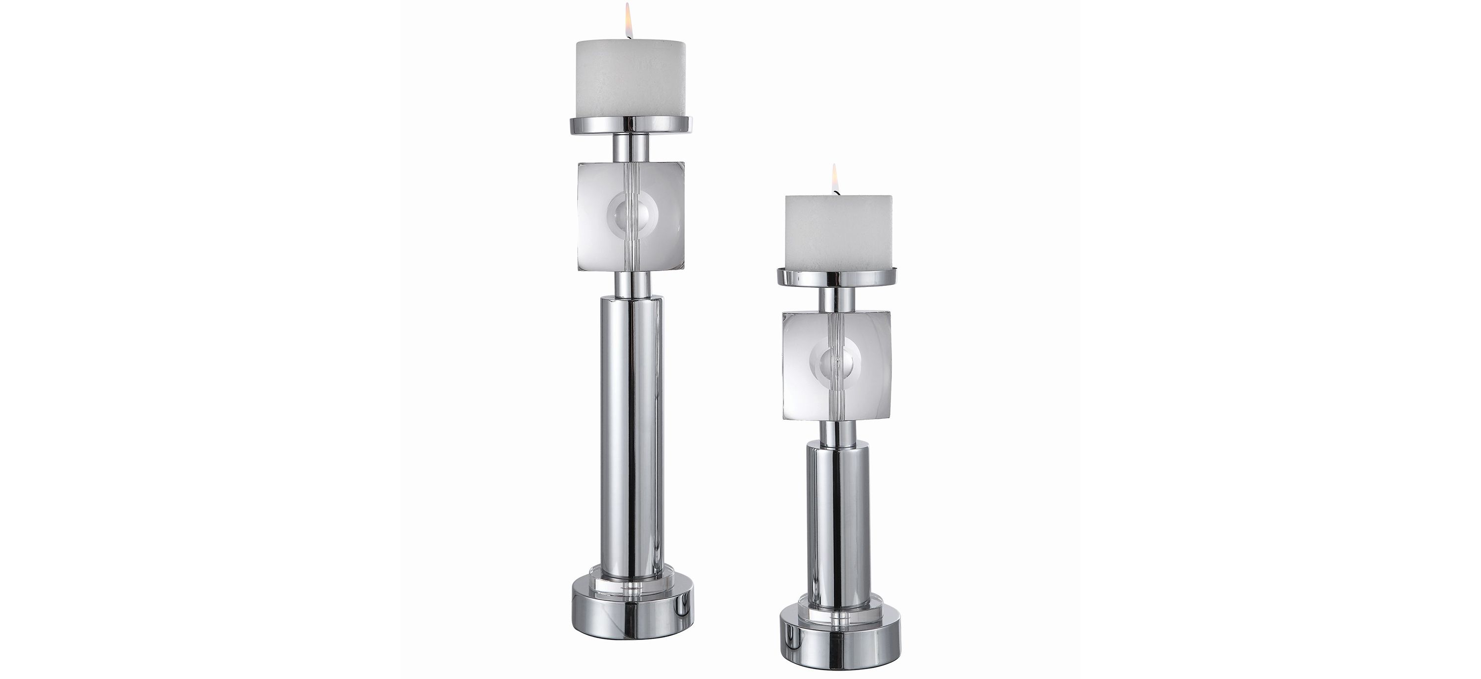 Kyrie Nickel Candleholders: Set of 2