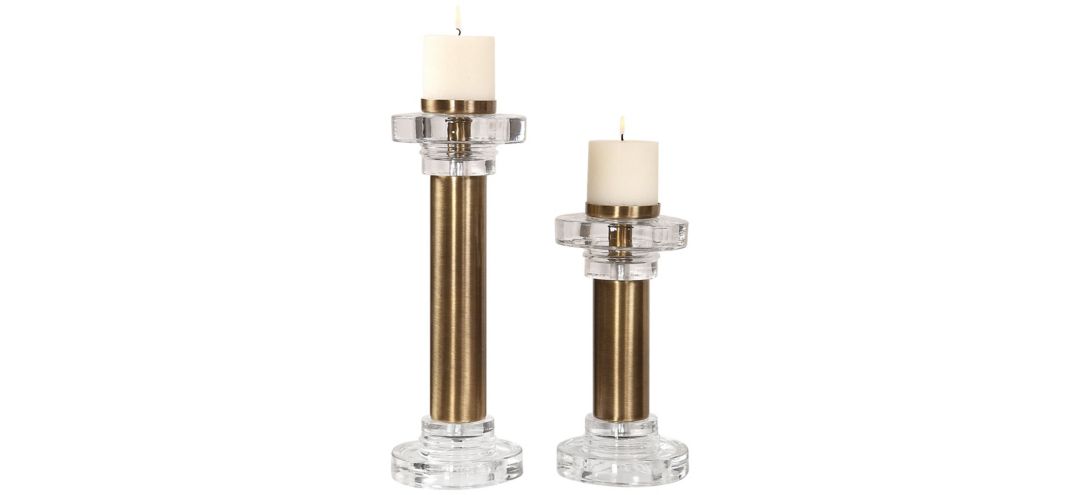 Leslie Brushed Brass Candleholders: Set of 2