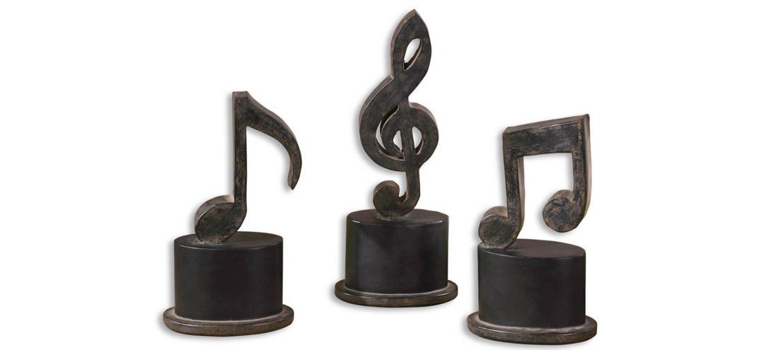 Music Notes Metal Figurines: Set of 3