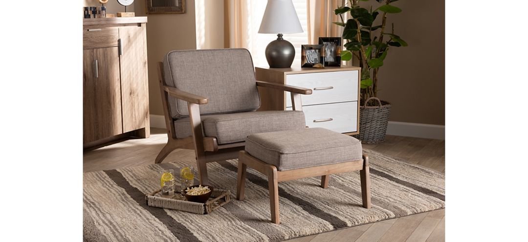 Sigrid 2-Piece Wood Armchair and Ottoman Set
