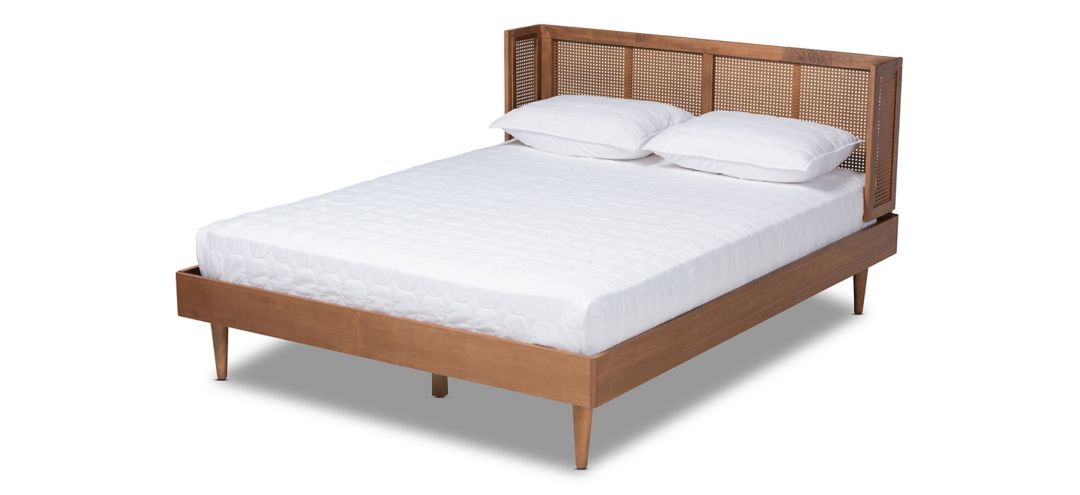 Rina Mid-Century Full Size Platform Bed with Wrap-Around Headboard