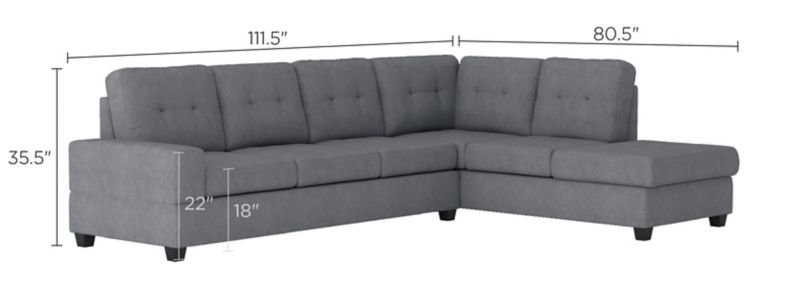 Hedera 2-pc. Sectional Sofa Dimensions
