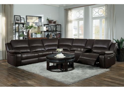 Barstow 6 Pc Power Reclining Sectional, Corry 6 Piece Leather Power Reclining Sectional Sofa Gray