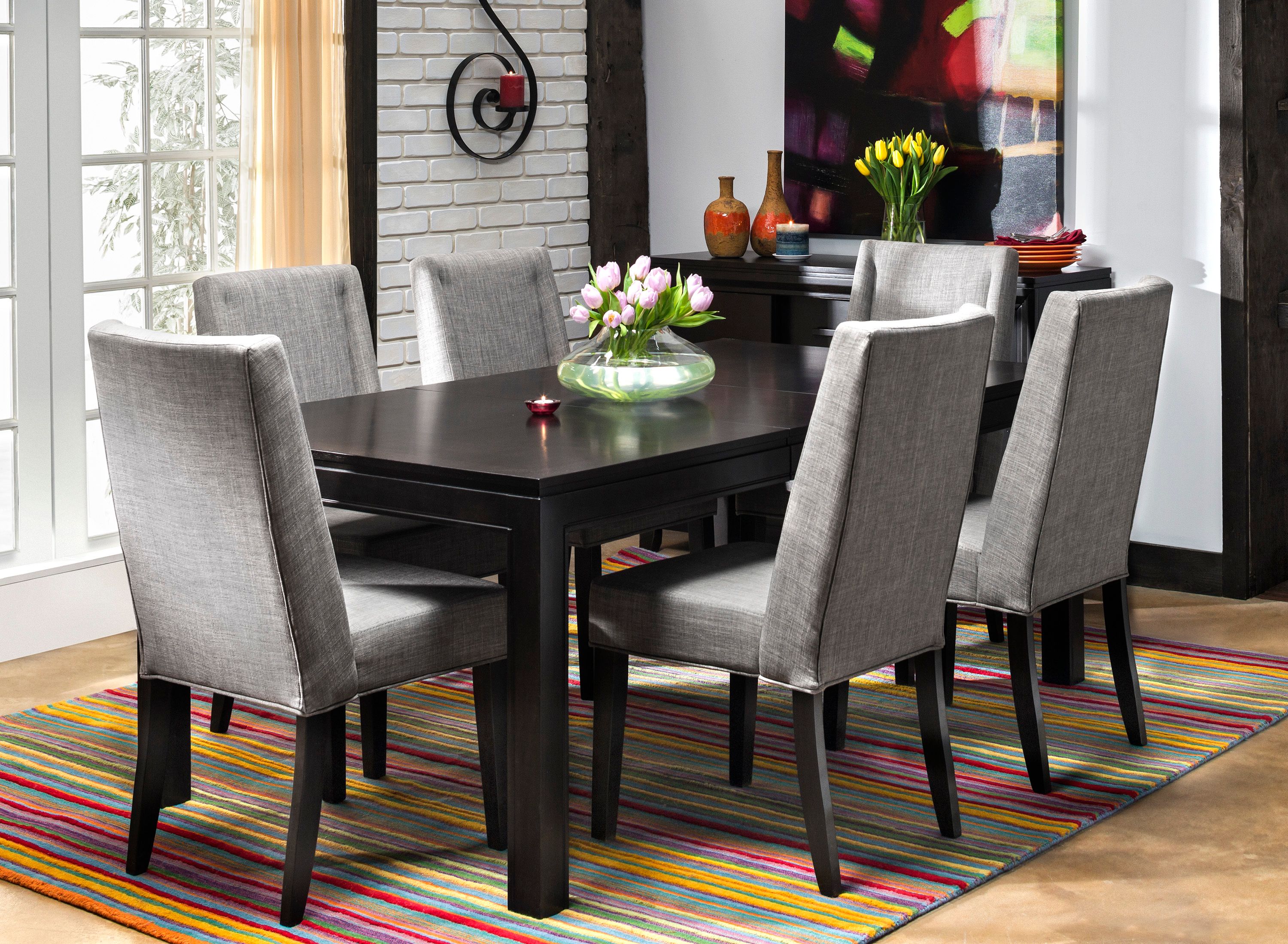 Logan 7 Pc Dining Set Dark Brown Gray Raymour Flanigan