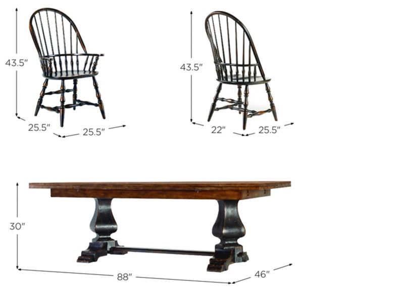 Sanctuary 7-pc. Refectory Dining Set w/ Windsor Dining Chairs Dimensions