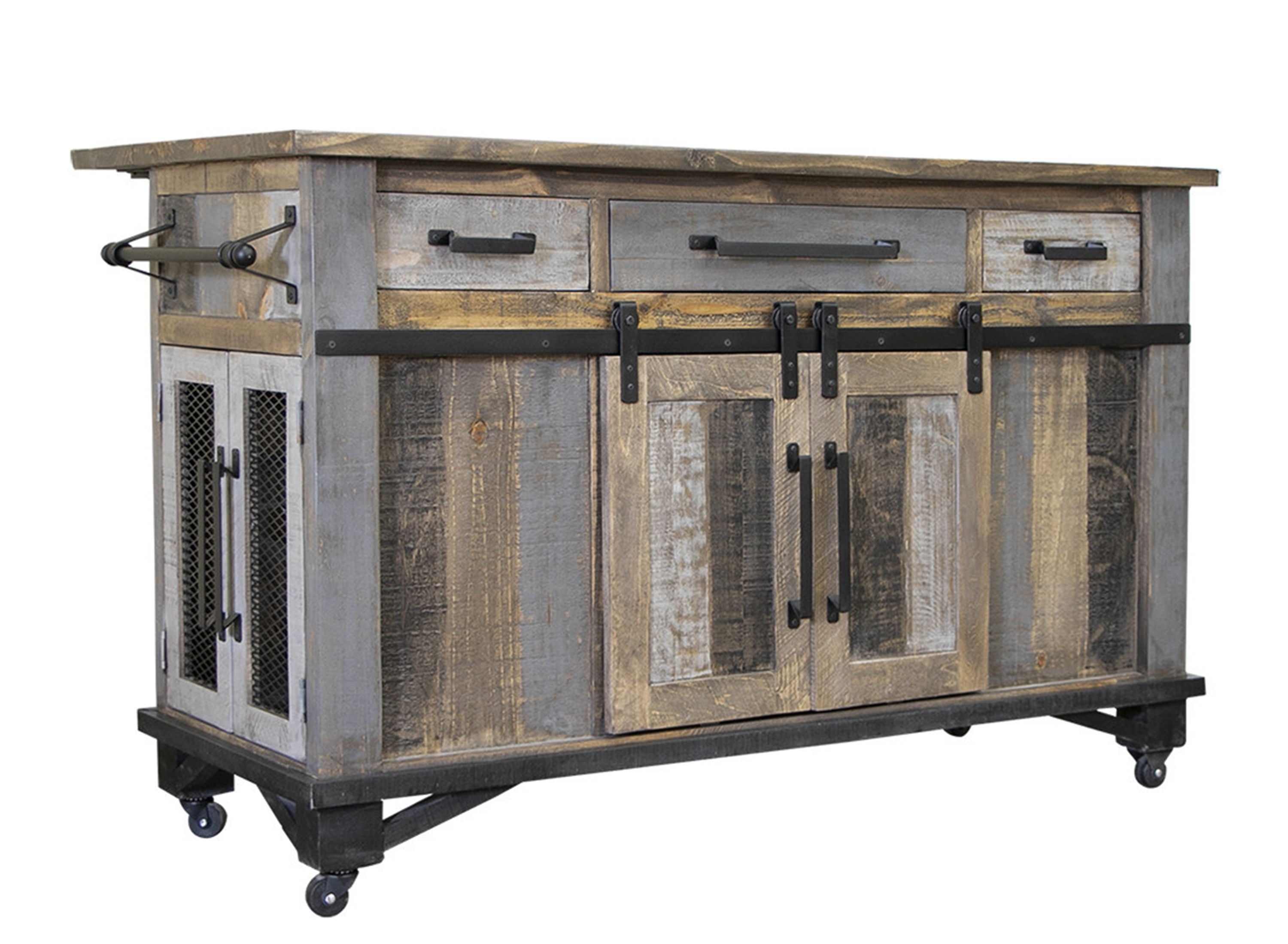 Loft Brown 3 Drawers and 6 Doors Kitchen Island Raymour & Flanigan