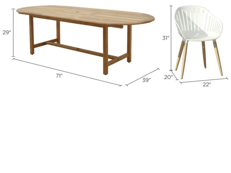 Amazonia  Outdoor 9-pc. Oval Patio Dining Table Set w/ Eucalyptus Chairs Dimensions