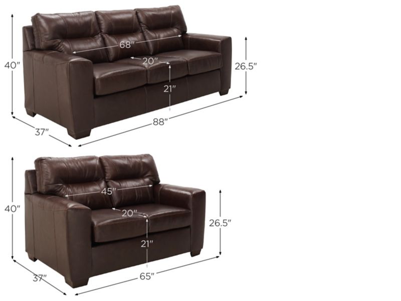 Raleigh Leather 2-pc. Sofa & Loveseat Dimensions