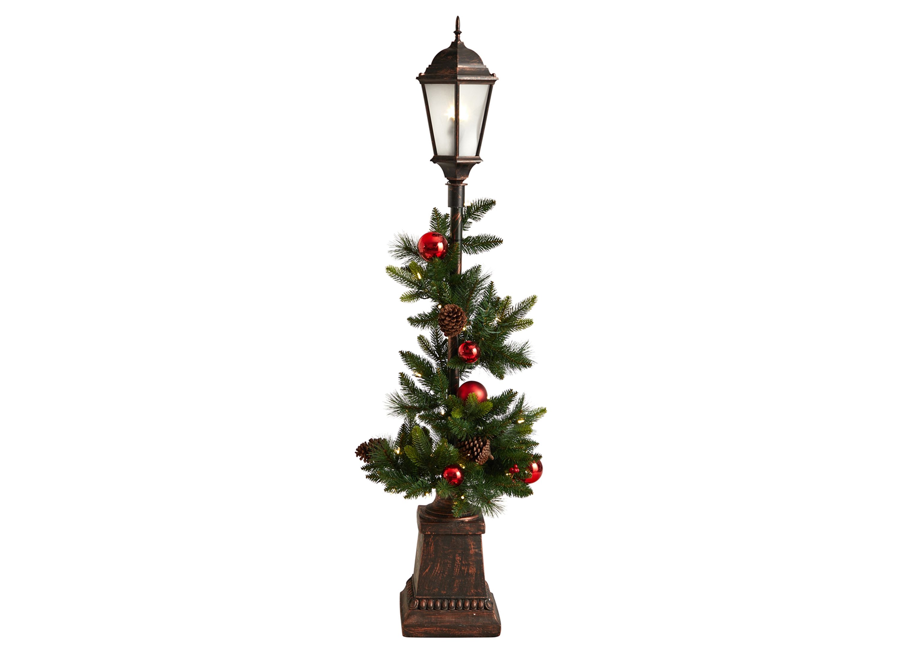 5' PreLit Holiday Decorated Lamp Post with Artificial Greenery