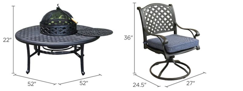 Castle Rock 5-pc. Outdoor Fire Pit Set Dimensions