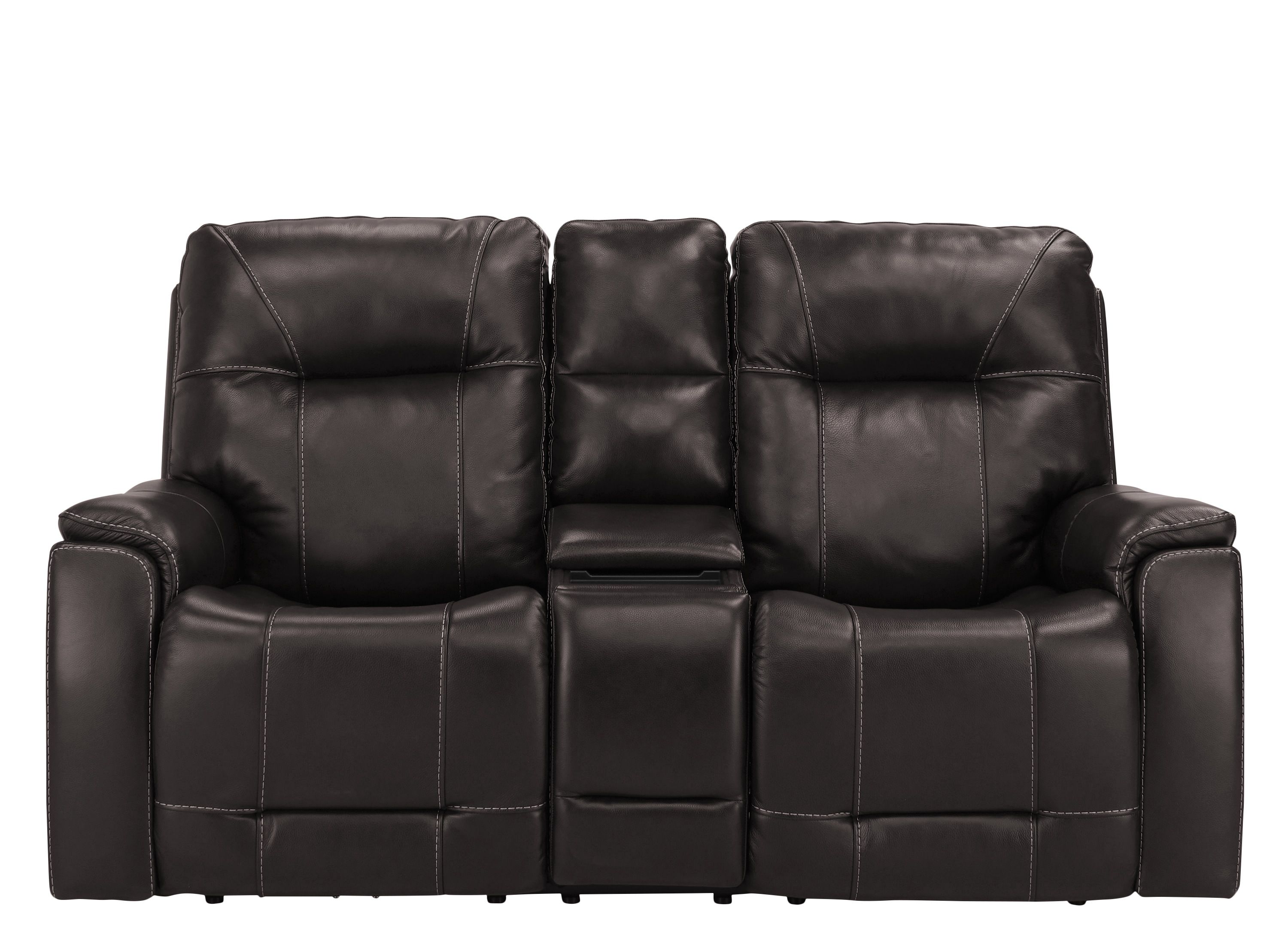 Barnett Leather Layflat Power Console Loveseat w/ Power Headrest and ...