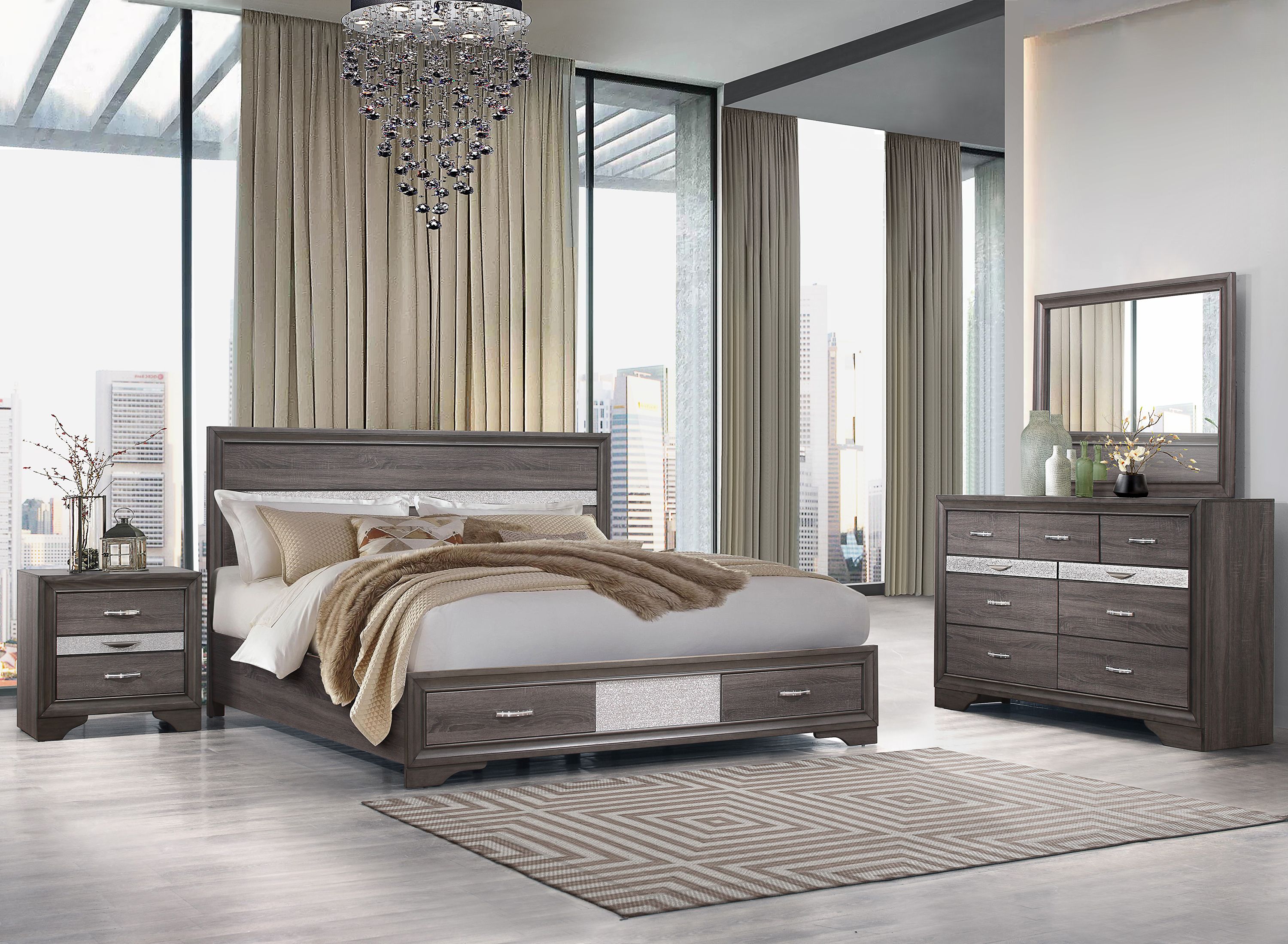 Seville storage bedroom set 4pcs deals weathered grey global furniture modern