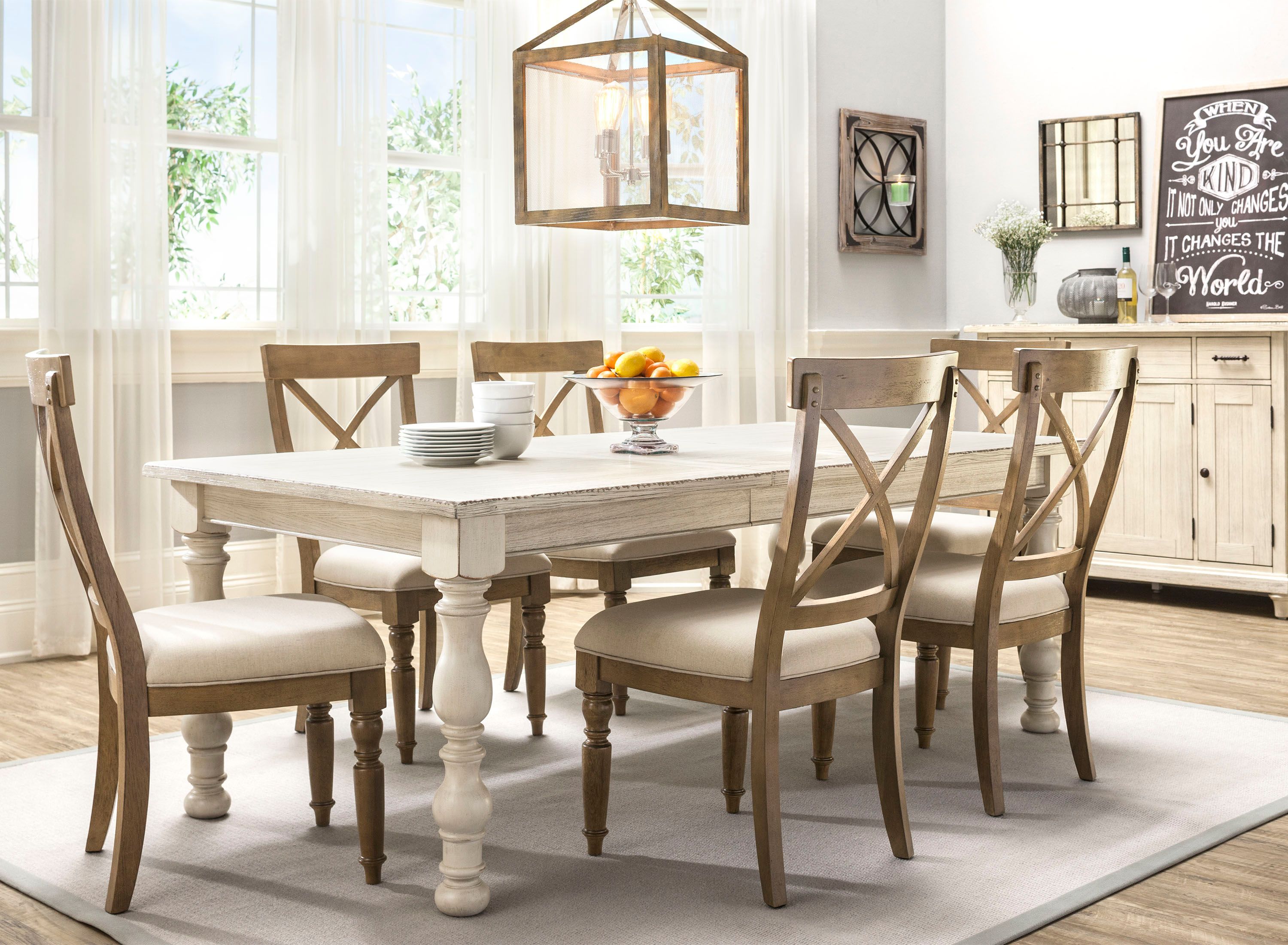 Aberdeen 7-pc. Dining Set - Beige / Weathered White / Weathered Drif ...