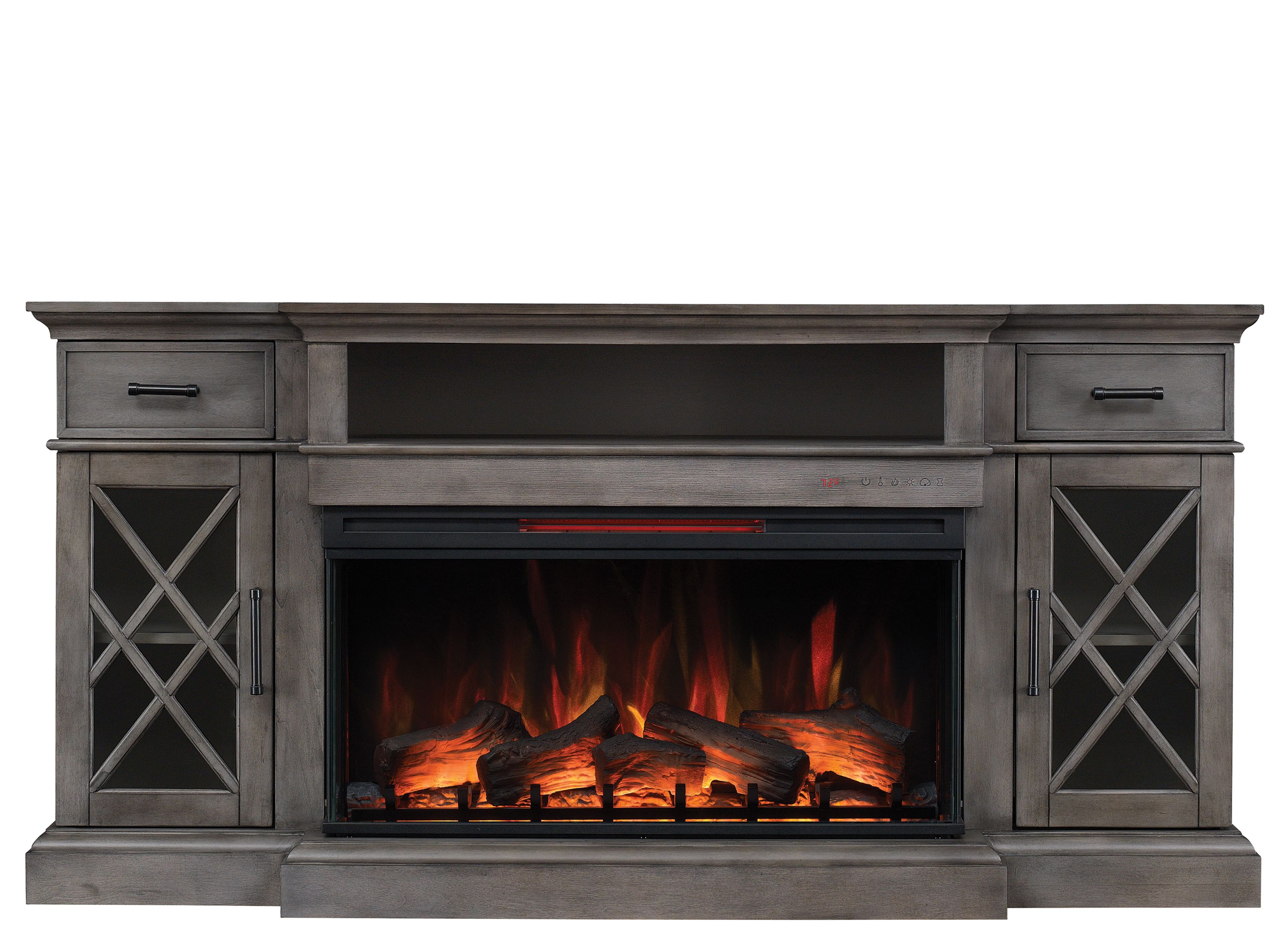 Raymour and flanigan tv deals stand with fireplace