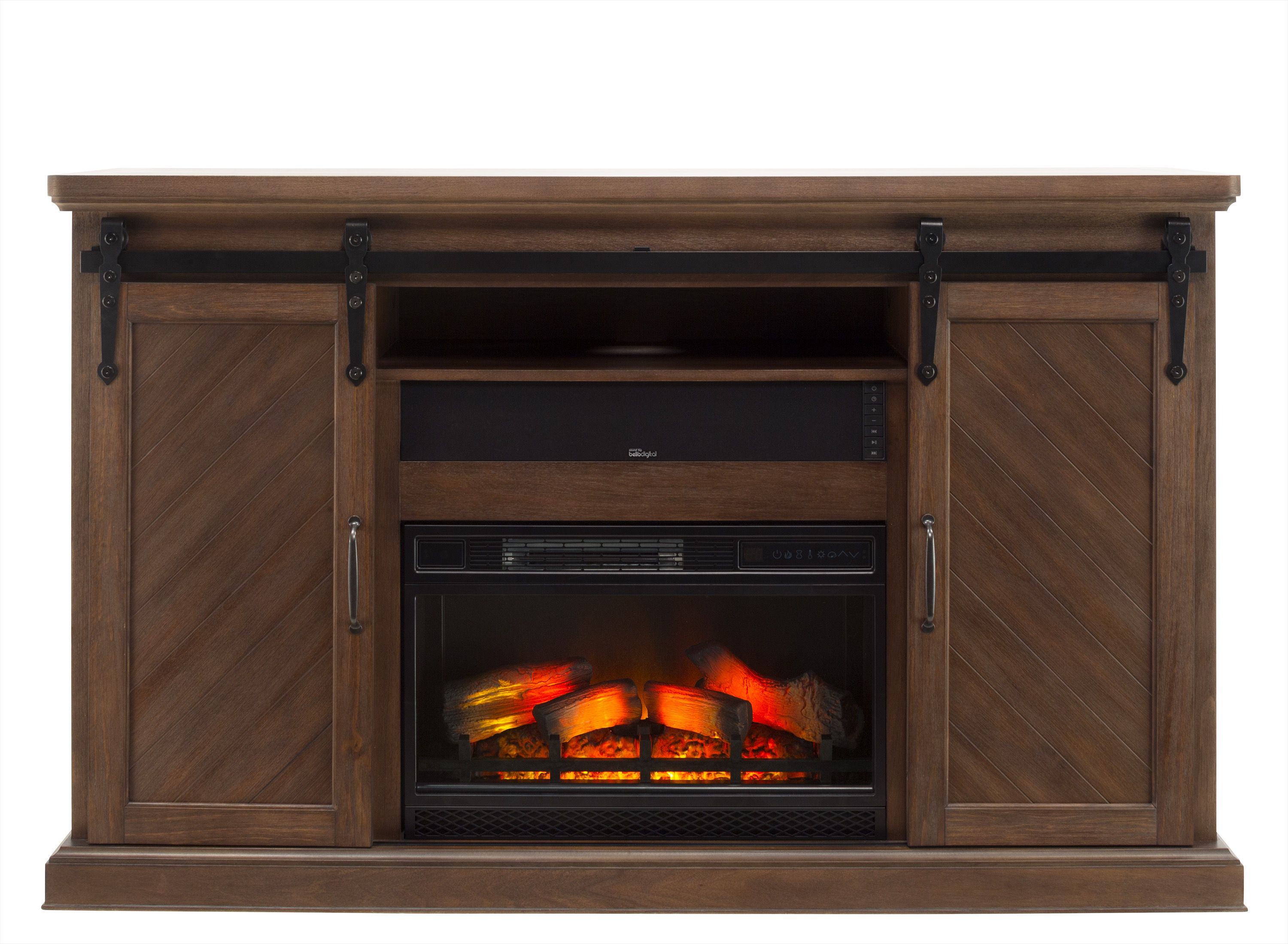 Raymour and flanigan tv deals stand with fireplace