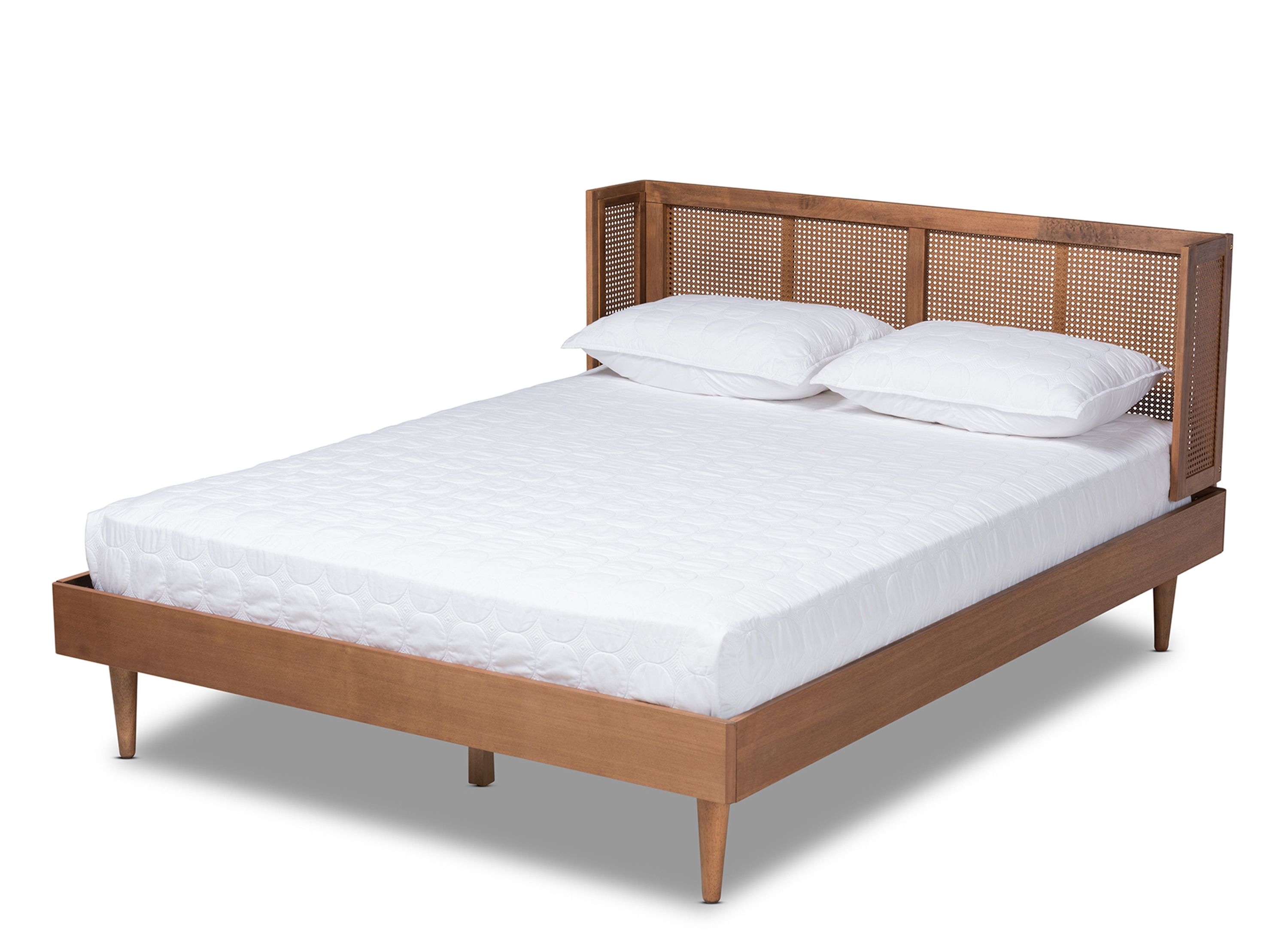Rina MidCentury Full Size Platform Bed with WrapAround Headboard